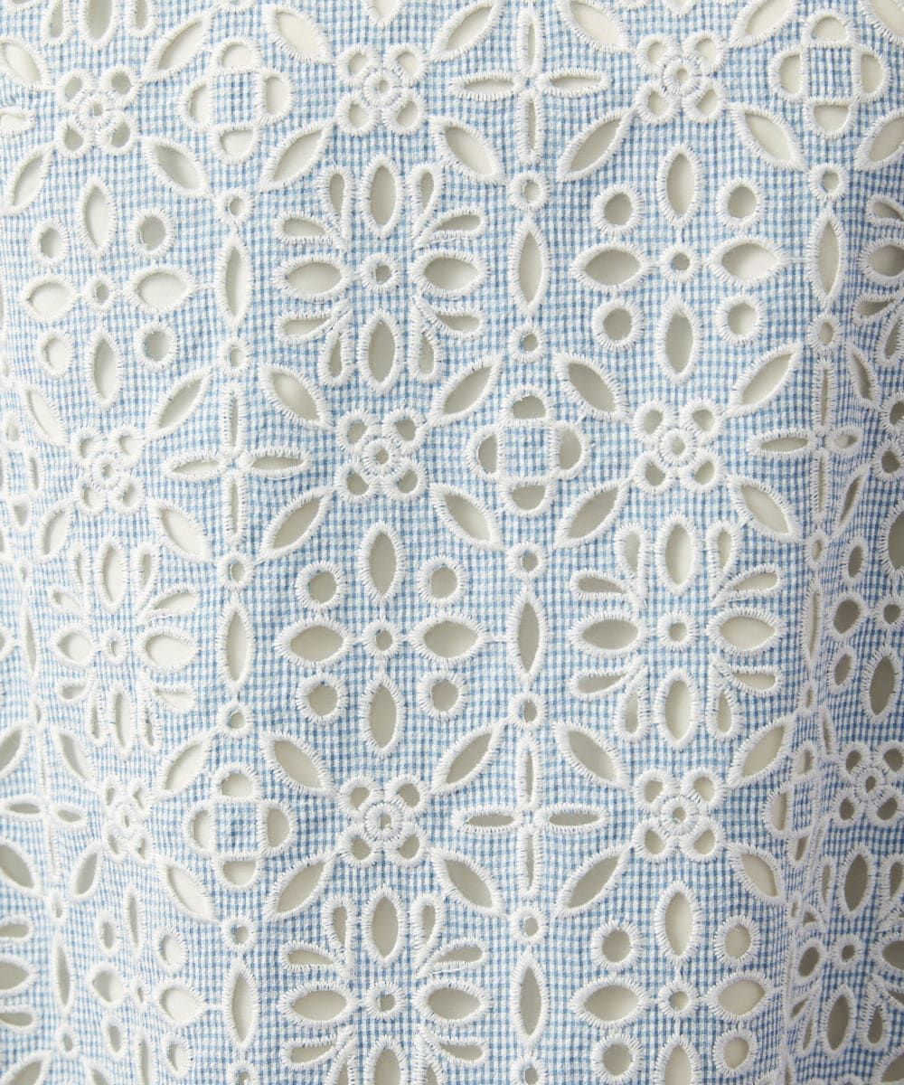GJEGD50360 Jocomomola(ホコモモラ) Dordado de verano フラワーカットワーク刺繍 ギンガムチェックワンピース [オケージョン対応] ライトブルー