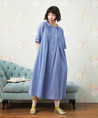 GJEGE40280 Jocomomola シャーリングシャンブレーワンピース