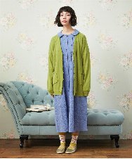 GJEGE40280 Jocomomola(ホコモモラ) シャーリングシャンブレーワンピース ブルー