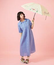 GJEGE40280 Jocomomola(ホコモモラ) シャーリングシャンブレーワンピース ブルー