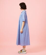 GJEGE40280 Jocomomola(ホコモモラ) シャーリングシャンブレーワンピース ブルー