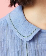 GJEGE40280 Jocomomola(ホコモモラ) シャーリングシャンブレーワンピース ブルー