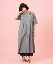 GJEGE40280 Jocomomola(ホコモモラ) シャーリングシャンブレーワンピース グレー