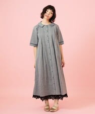 GJEGE40280 Jocomomola(ホコモモラ) シャーリングシャンブレーワンピース グレー