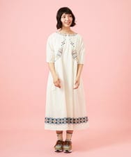 GJEGE41280 Jocomomola(ホコモモラ) Cruzar フラワーインド刺繍ワンピース アイボリー