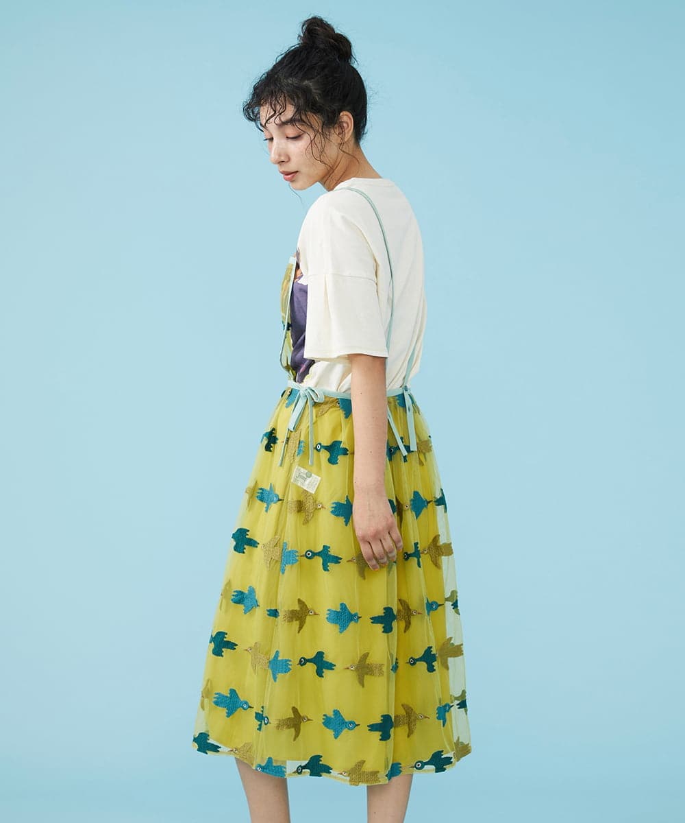 GJEGS01280 Jocomomola(ホコモモラ) Tarifa 刺繍エプロンワンピース イエロー
