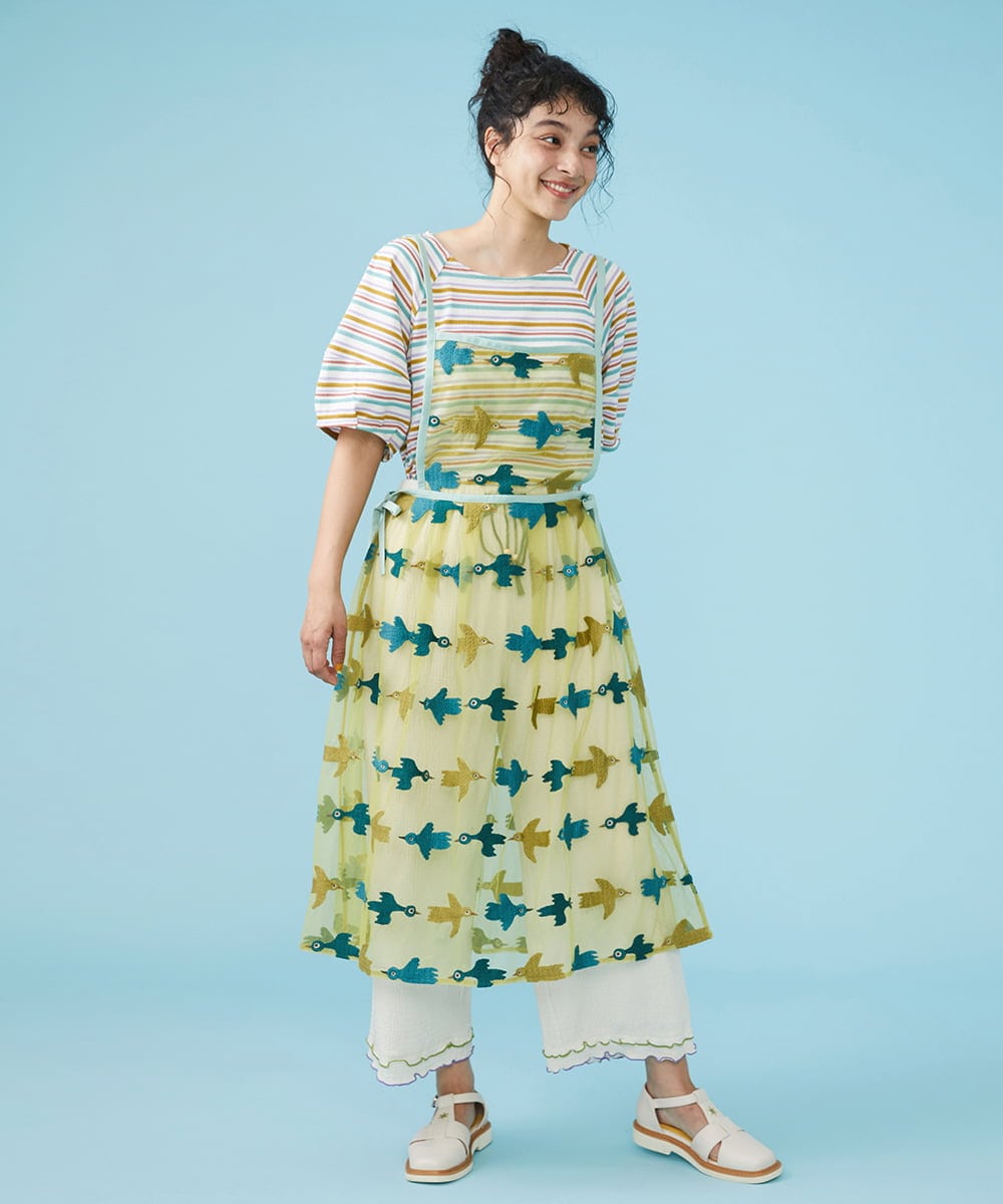 GJEGS01280 Jocomomola(ホコモモラ) Tarifa 刺繍エプロンワンピース イエロー