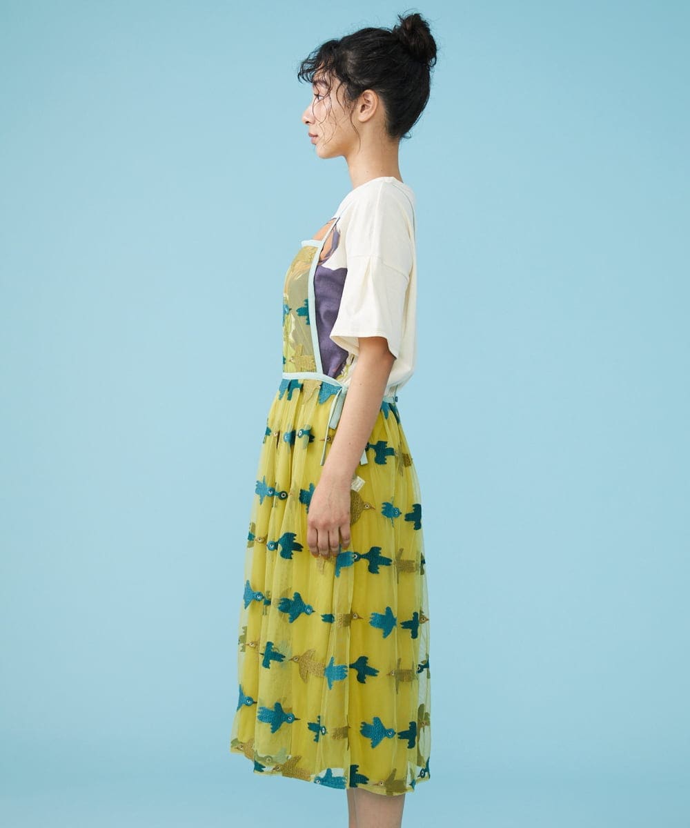 GJEGS01280 Jocomomola(ホコモモラ) Tarifa 刺繍エプロンワンピース イエロー