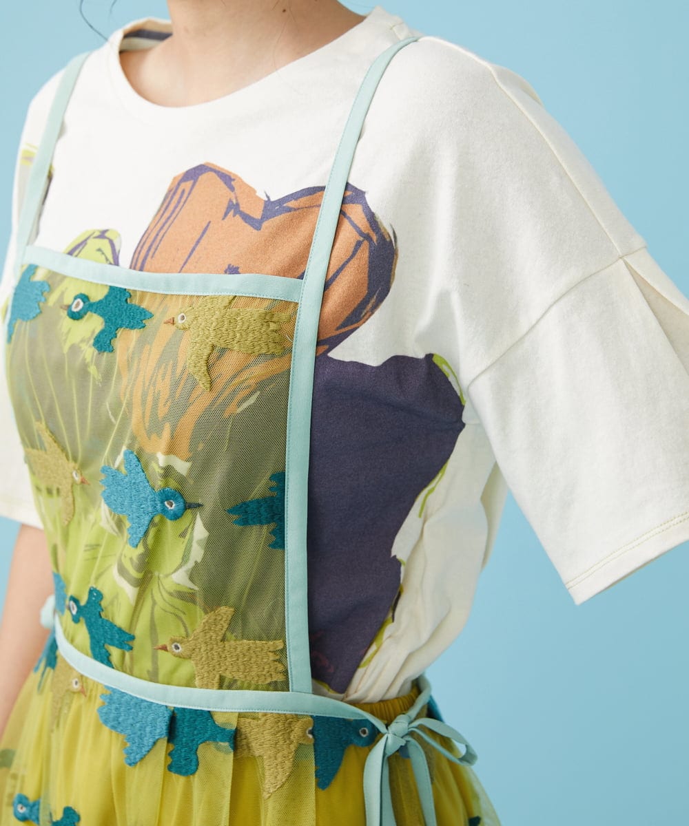 GJEGS01280 Jocomomola(ホコモモラ) Tarifa 刺繍エプロンワンピース イエロー