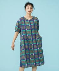 GJEGT39280 Jocomomola(ホコモモラ) Linea チェックワンピース ブルー