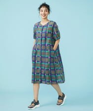 GJEGT39280 Jocomomola(ホコモモラ) Linea チェックワンピース ブルー