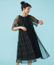 GJEGT71350 Jocomomola(ホコモモラ) Burbuja ドットチュールワンピース ブラック