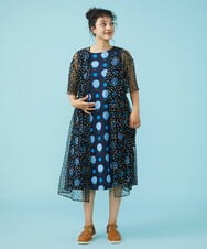 GJEGT71350 Jocomomola(ホコモモラ) Burbuja ドットチュールワンピース ブラック