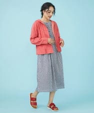 GJEGW38250 Jocomomola(ホコモモラ) シャーリングギンガムチェックワンピース アイボリー×ネイビー