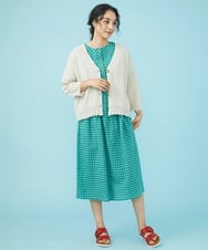 GJEGW38250 Jocomomola(ホコモモラ) シャーリングギンガムチェックワンピース アイボリー×ネイビー