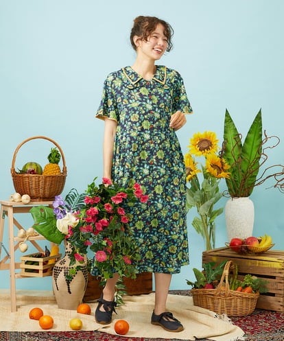 GJEHD01330 Jocomomola Verano en La Mancha フラワープリントワンピース