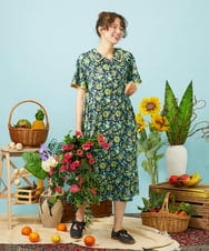 GJEHD01330 Jocomomola(ホコモモラ) Verano en La Mancha フラワープリントワンピース ネイビー