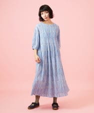 GJEHD30300 Jocomomola(ホコモモラ) 【早割10％OFF】ストライプワンピース ブルー×ピンク