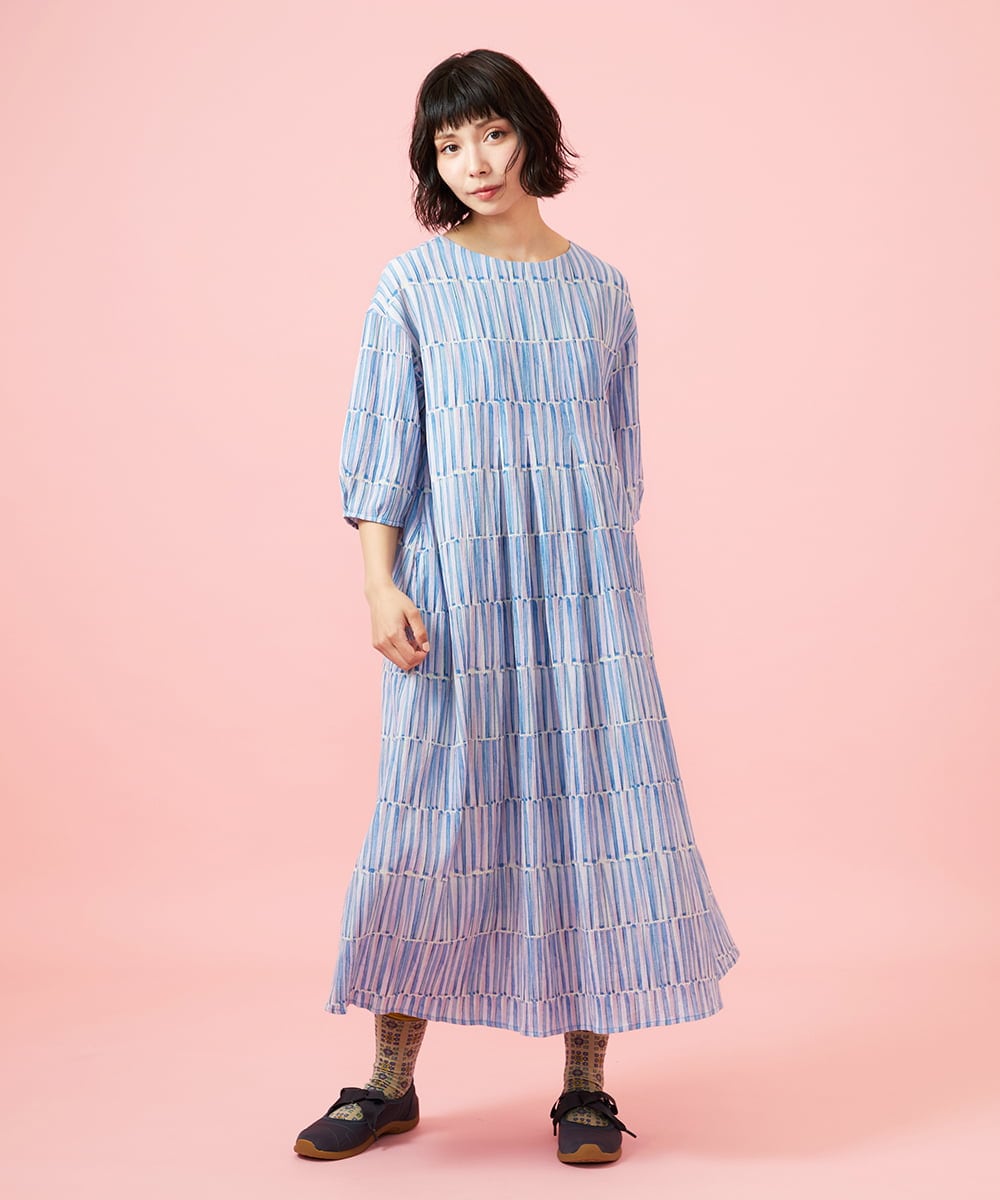 GJEHD30300 Jocomomola(ホコモモラ) 【早割10％OFF】ストライプワンピース ブルー×ピンク