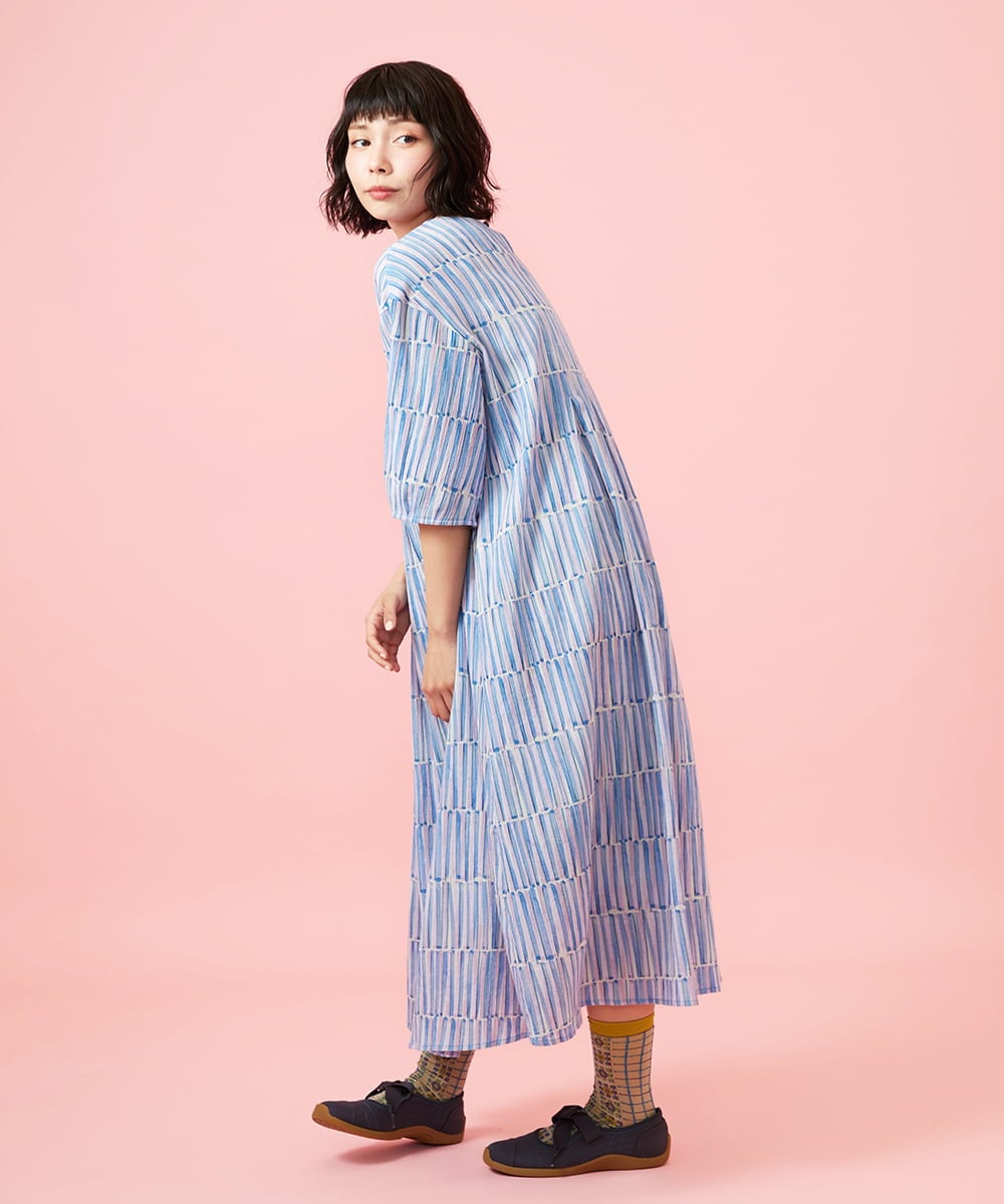 GJEHD30300 Jocomomola(ホコモモラ) 【早割10％OFF】ストライプワンピース ブルー×ピンク
