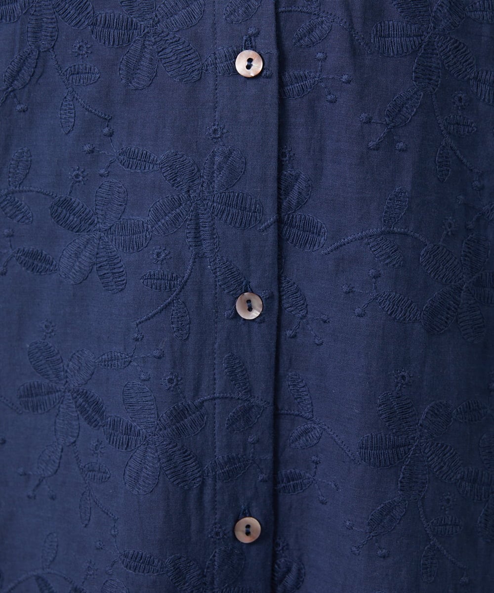 GJEHD32280 Jocomomola(ホコモモラ) Sendero de flores フラワー刺繍シャツワンピース ネイビー