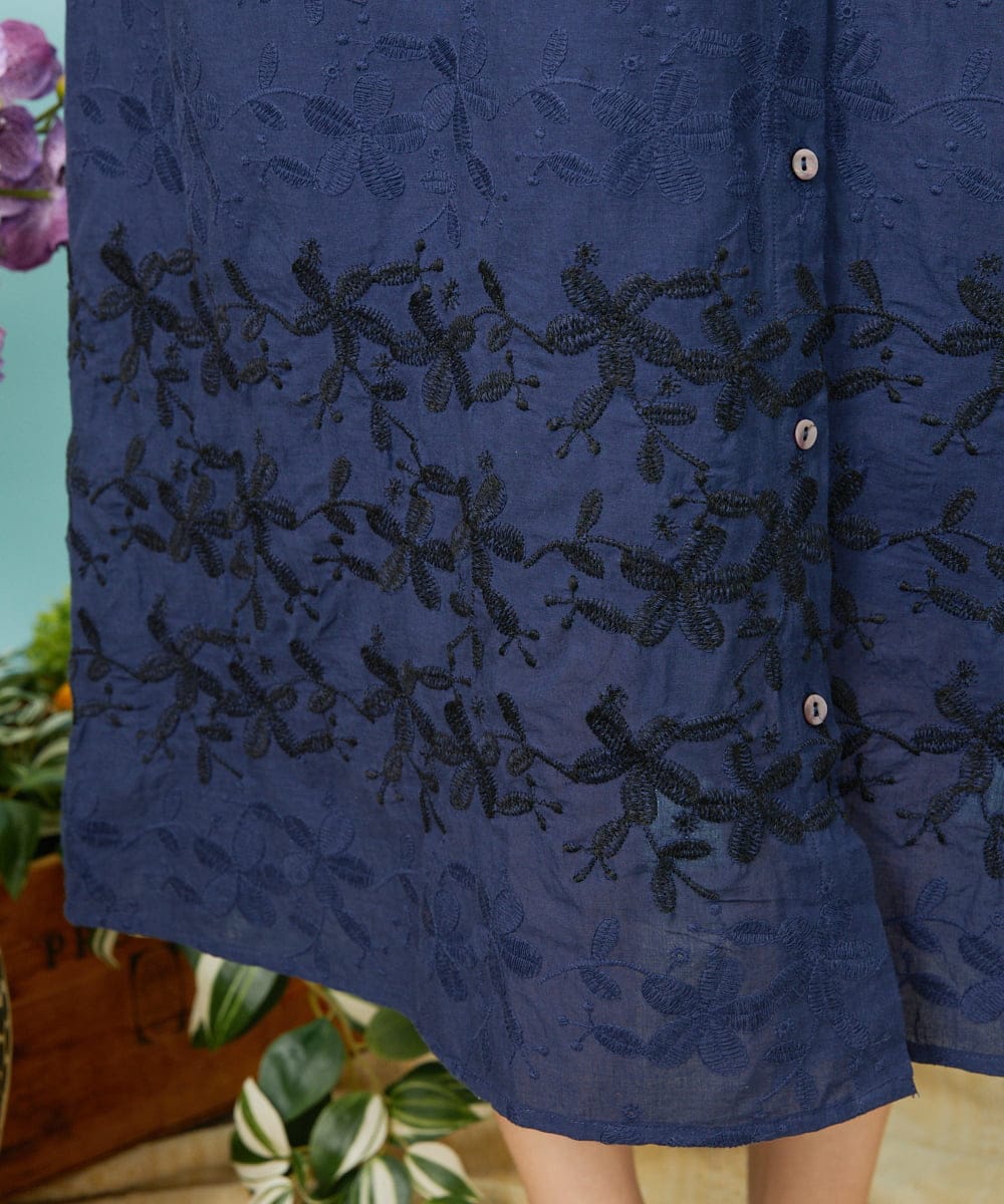 GJEHD32280 Jocomomola(ホコモモラ) Sendero de flores フラワー刺繍シャツワンピース ネイビー