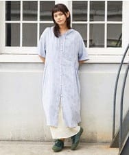 GJEHD35300 Jocomomola(ホコモモラ) Rueda Feliz ドットジャカードフード付きワンピース ライトブルー