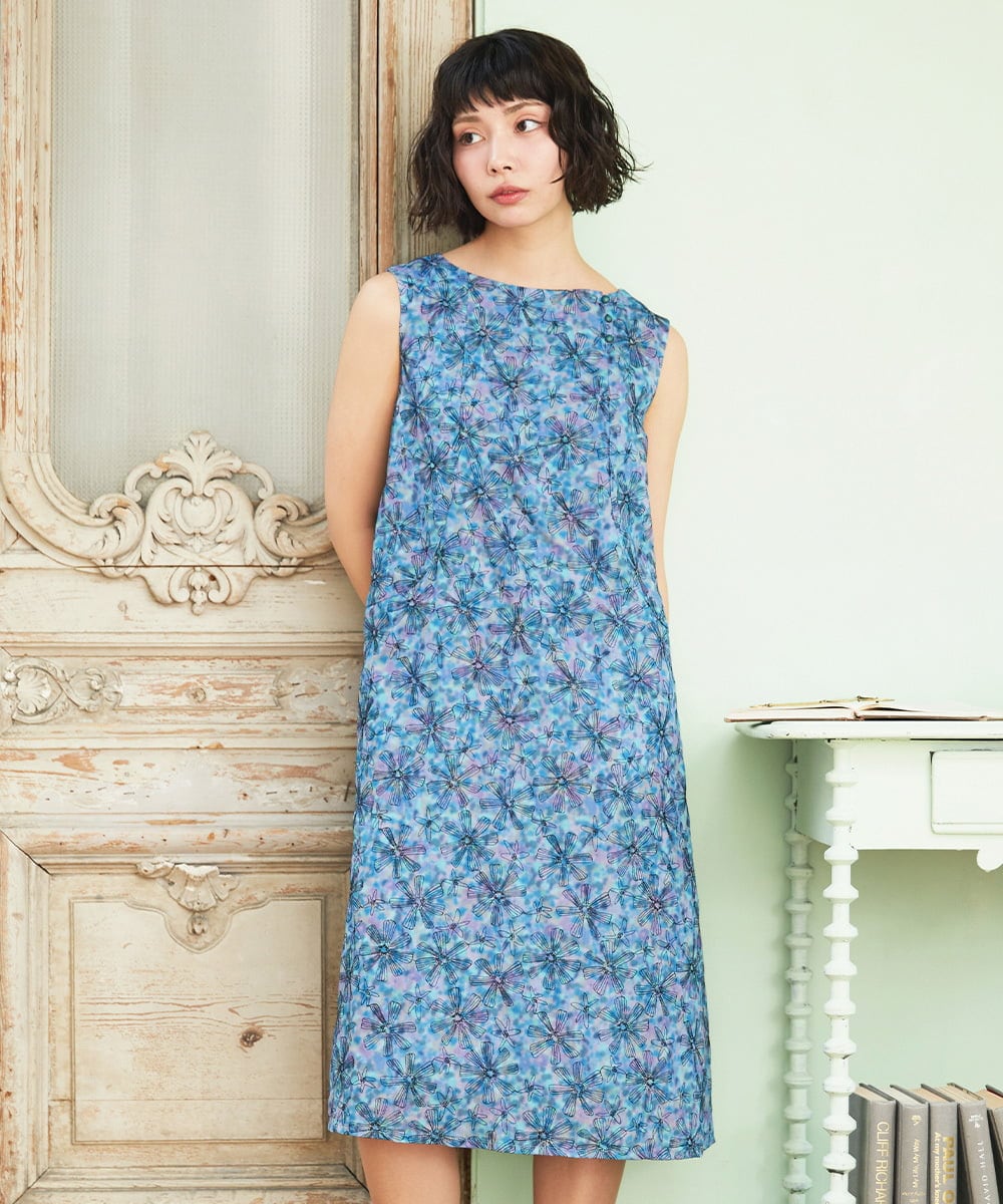 GJEHD51350 Jocomomola(ホコモモラ) Ilusion フラワー総刺繍ノースリーブワンピース ブルー