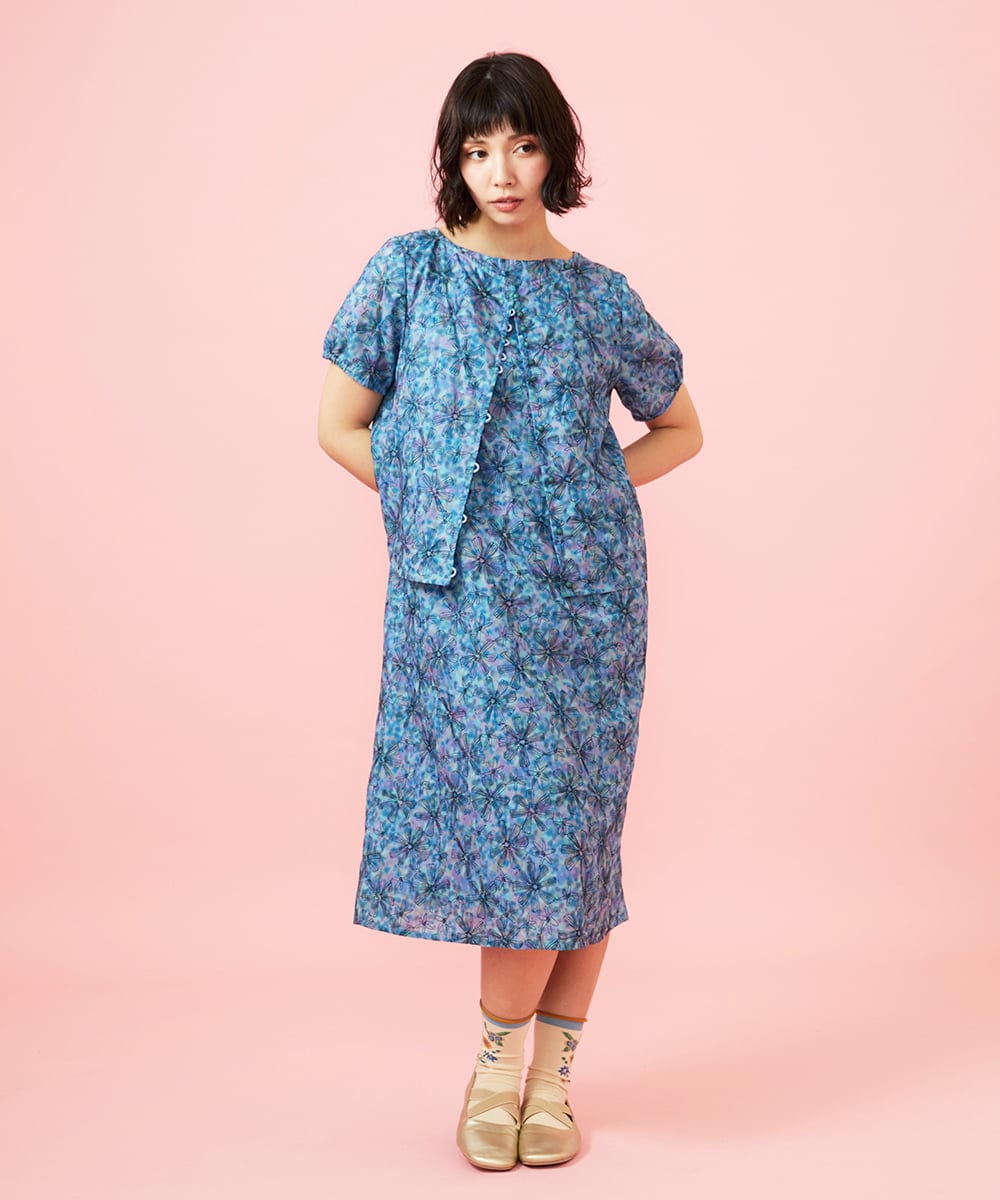 GJEHD51350 Jocomomola(ホコモモラ) Ilusion フラワー総刺繍ノースリーブワンピース ブルー