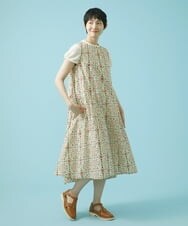 GJEHS70230 Jocomomola(ホコモモラ) ポプリンフラワープリント ノースリーブワンピース アイボリー
