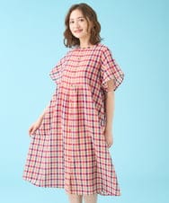 GJEHV35300 Jocomomola(ホコモモラ) Rocio シアーチェックシャツワンピース ピンク系