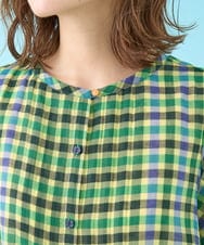 GJEHV35300 Jocomomola(ホコモモラ) Rocio シアーチェックシャツワンピース ピンク系