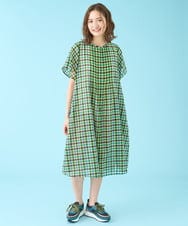 GJEHV35300 Jocomomola(ホコモモラ) Rocio シアーチェックシャツワンピース ピンク系