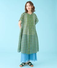 GJEHV35300 Jocomomola(ホコモモラ) Rocio シアーチェックシャツワンピース ピンク系