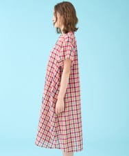 GJEHV35300 Jocomomola(ホコモモラ) Rocio シアーチェックシャツワンピース ピンク系