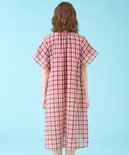 GJEHV35300 Jocomomola(ホコモモラ) Rocio シアーチェックシャツワンピース ピンク系