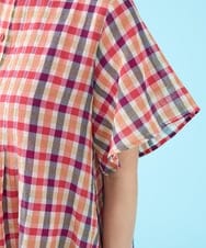 GJEHV35300 Jocomomola(ホコモモラ) Rocio シアーチェックシャツワンピース ピンク系