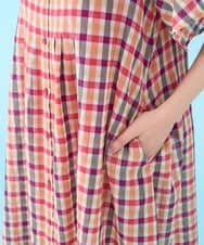 GJEHV35300 Jocomomola(ホコモモラ) Rocio シアーチェックシャツワンピース ピンク系