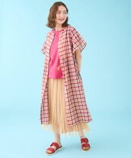 GJEHV35300 Jocomomola(ホコモモラ) Rocio シアーチェックシャツワンピース ピンク系