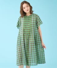GJEHV35300 Jocomomola(ホコモモラ) Rocio シアーチェックシャツワンピース グリーン系