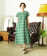 GJEJA31300 Jocomomola(ホコモモラ) Laberinto リップルチェックワンピース ブルー