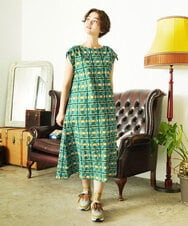 GJEJA31300 Jocomomola(ホコモモラ) Laberinto リップルチェックワンピース ブルー
