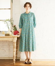 GJEJA32280 Jocomomola(ホコモモラ) Calle del Almendro  プリントシャツワンピース ライトブルー