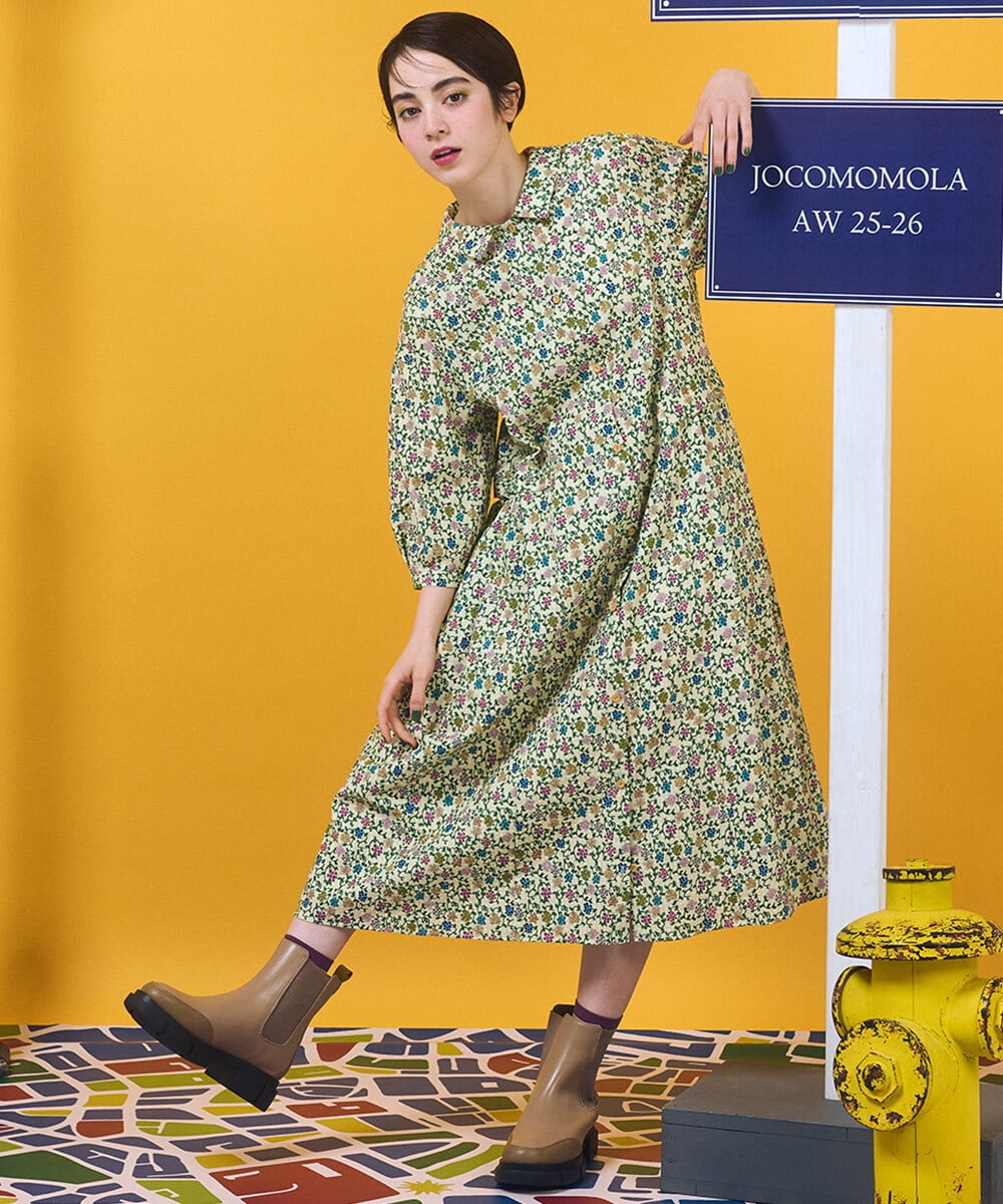 GJEJA32280 Jocomomola(ホコモモラ) Calle del Almendro  プリントシャツワンピース アイボリー