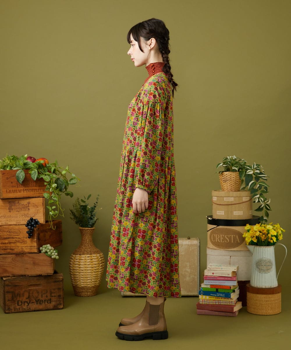 GJEJB02280 Jocomomola(ホコモモラ) Calle de la Flor Alta フラワープリントワンピース ベージュ