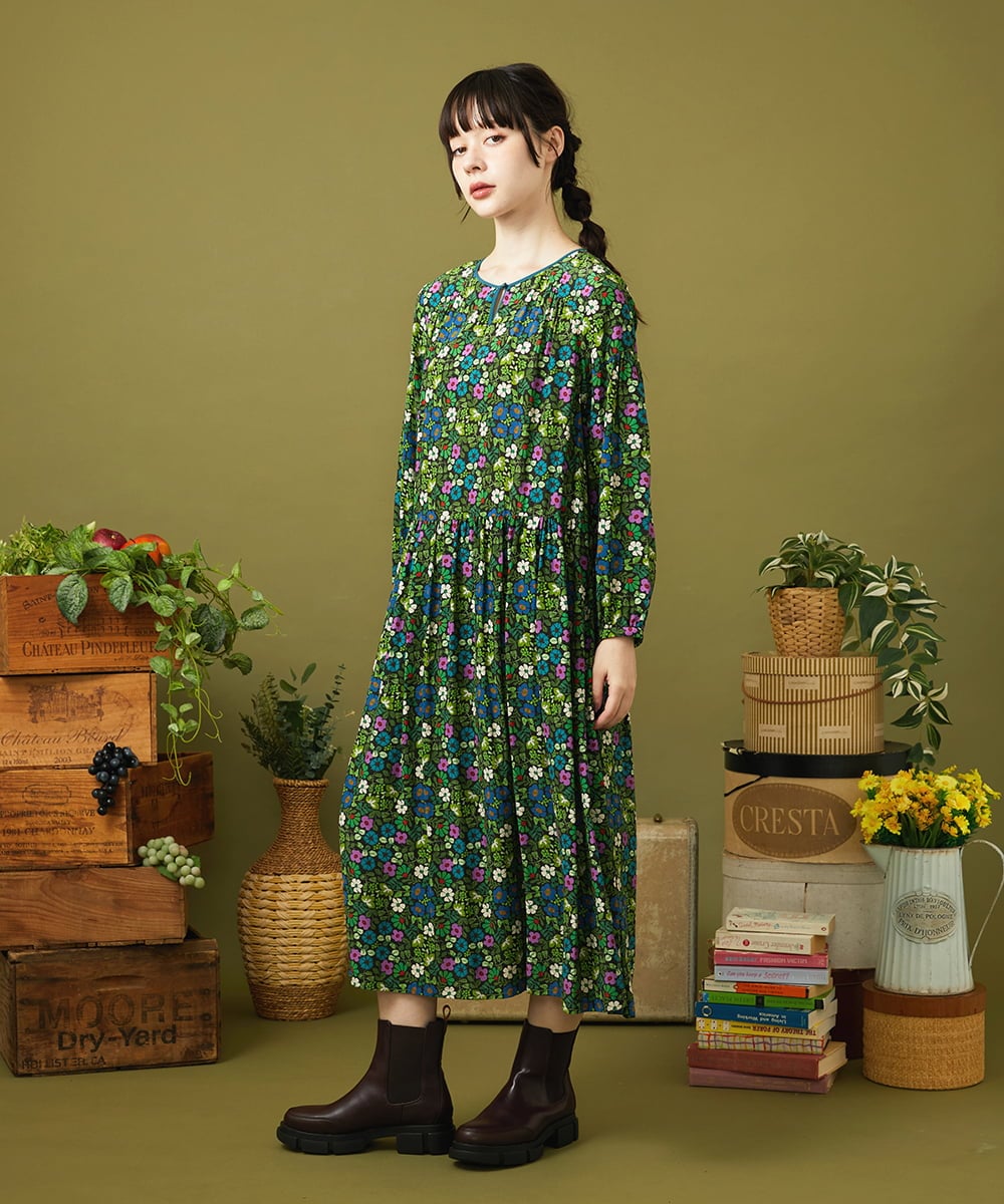 GJEJB02280 Jocomomola(ホコモモラ) Calle de la Flor Alta フラワープリントワンピース ベージュ