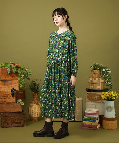 GJEJB02280  Calle de la Flor Alta フラワープリントワンピース