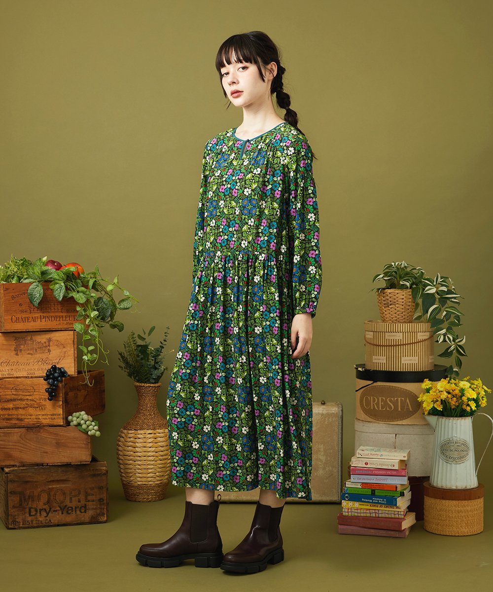 GJEJB02280 Jocomomola Calle de la Flor Alta フラワープリントワンピース