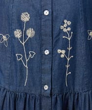 GJEJB36260 Jocomomola(ホコモモラ) Jardines コード刺繍デニムシャツワンピース ブルー