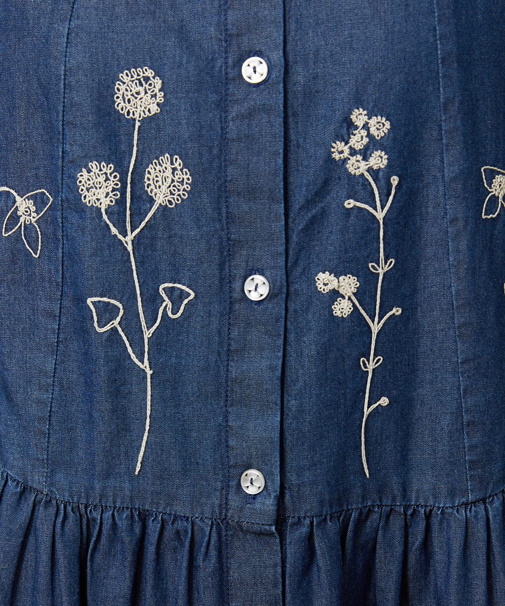 GJEJB36260 Jocomomola(ホコモモラ) Jardines コード刺繍デニムシャツワンピース ブルー